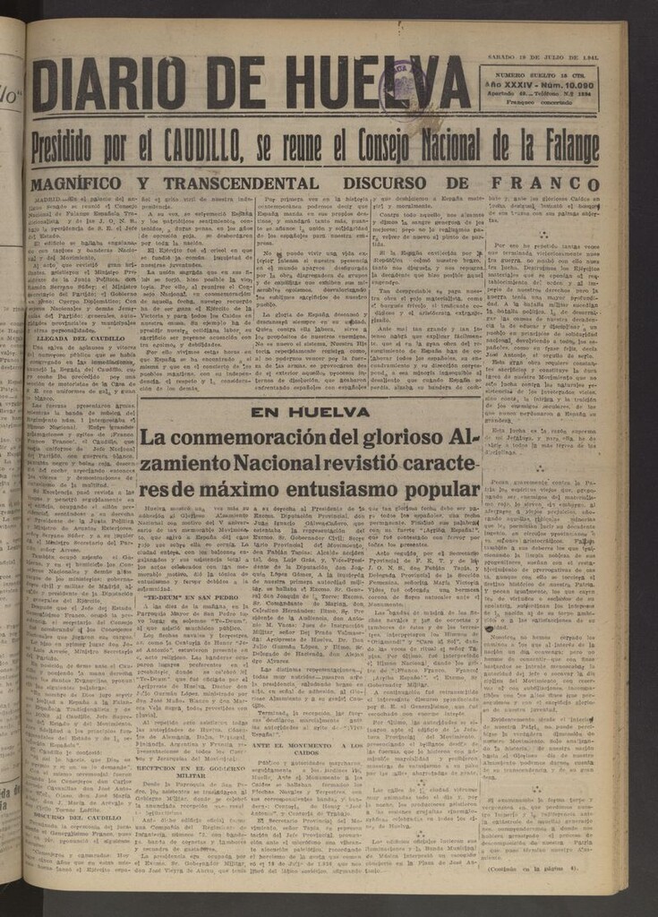 Miniatura de Diario de Huelva : periódico independiente del 19 de julio de 1941