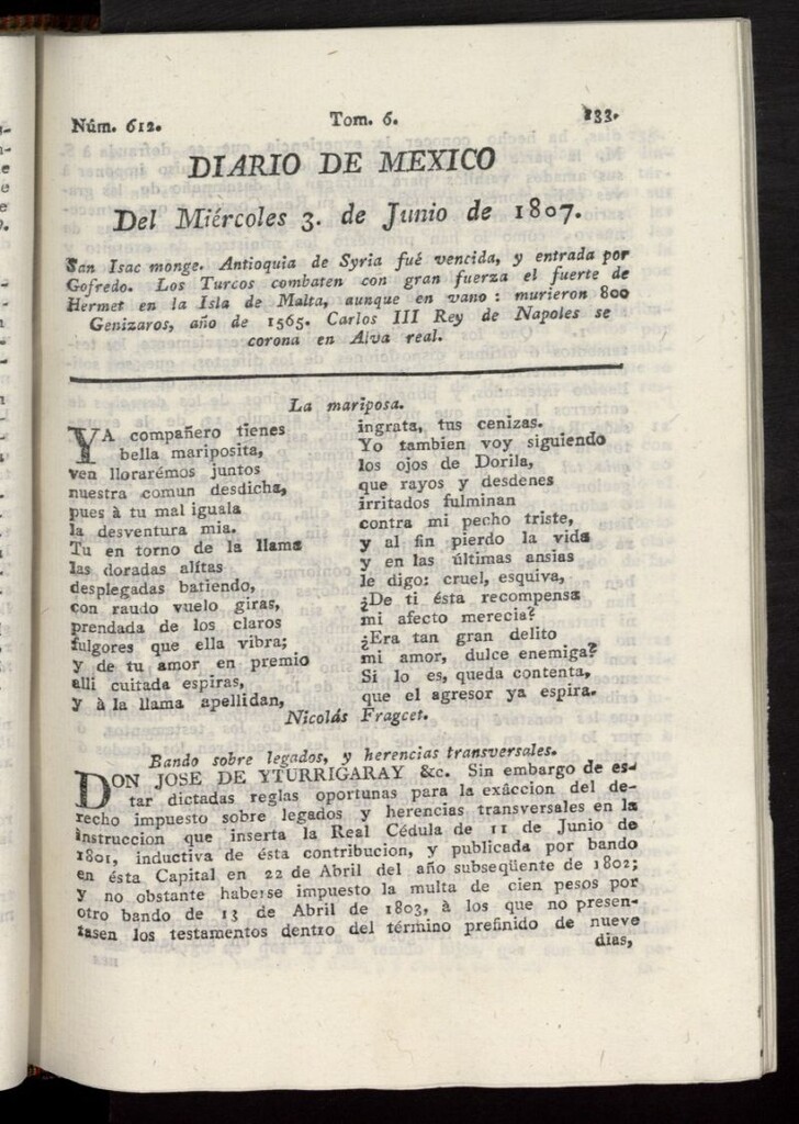 Miniatura de Diario de México del 3 de junio de 1807, nº 612
