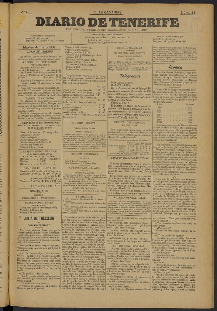 Miniatura de Diario de Tenerife del 4 de enero de 1887, nº 55