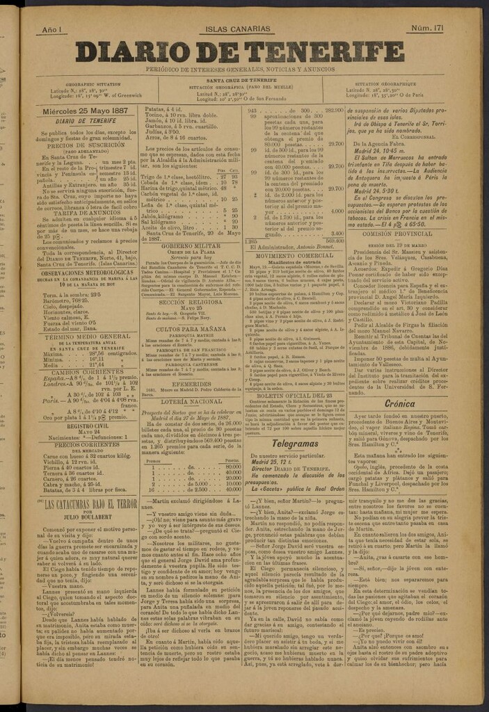 Miniatura de Diario de Tenerife del 25 de mayo de 1887, nº 171