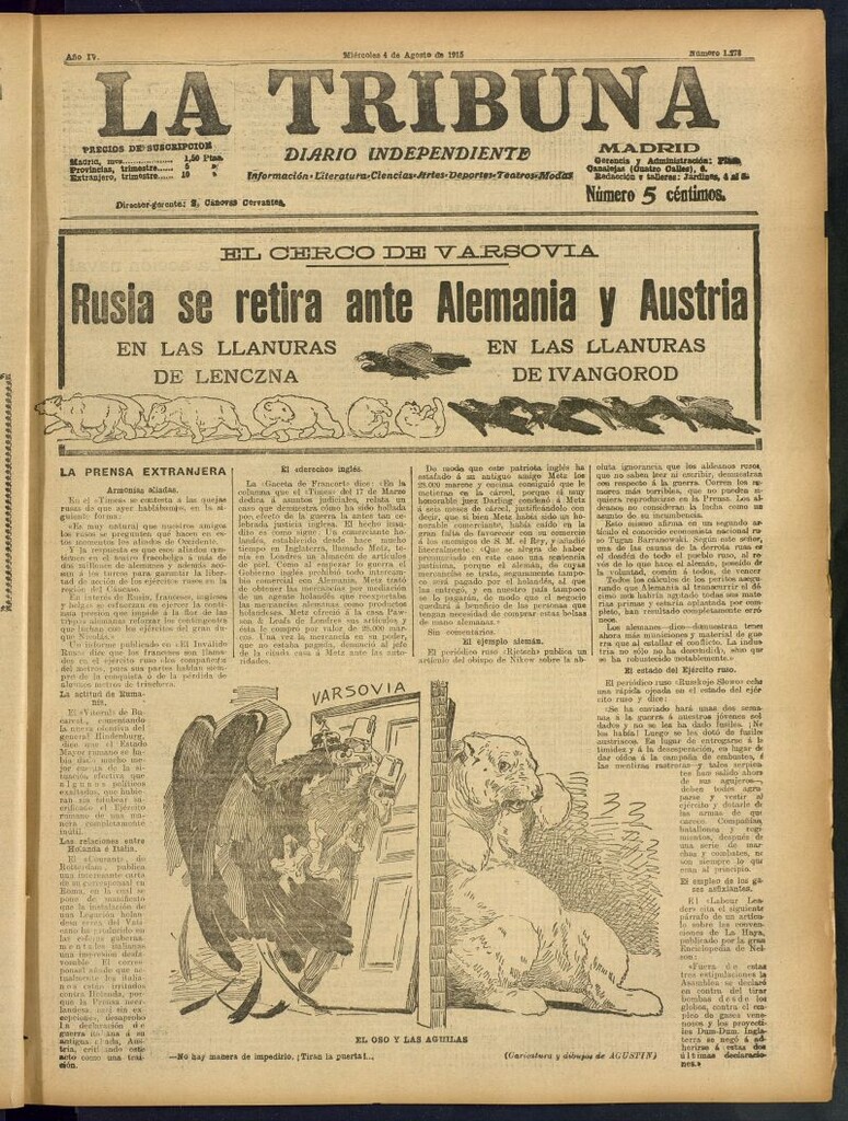 Miniatura de La Tribuna: diario independiente del 4 de agosto de 1915