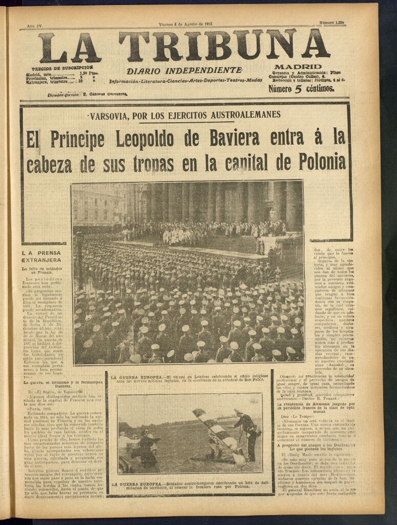 Miniatura de La Tribuna: diario independiente del 6 de agosto de 1915