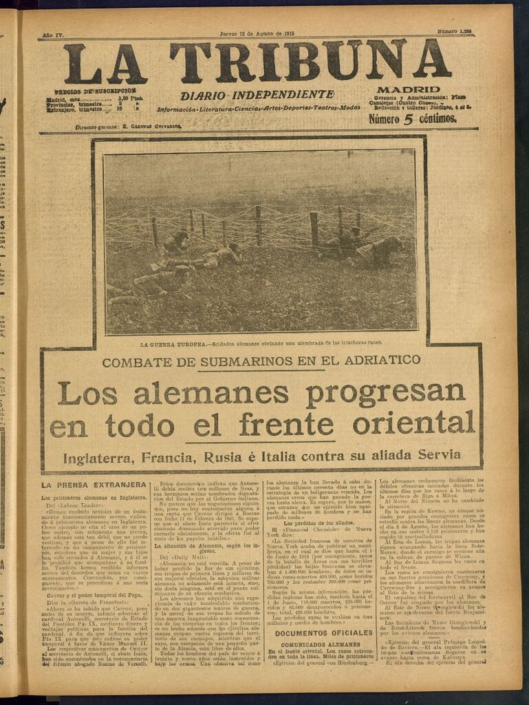 Miniatura de La Tribuna: diario independiente del 12 de agosto de 1915