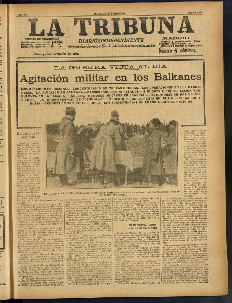Miniatura de La Tribuna: diario independiente del 15 de agosto de 1915