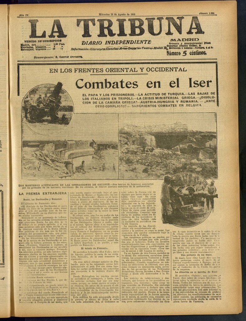 Miniatura de La Tribuna: diario independiente del 18 de agosto de 1915