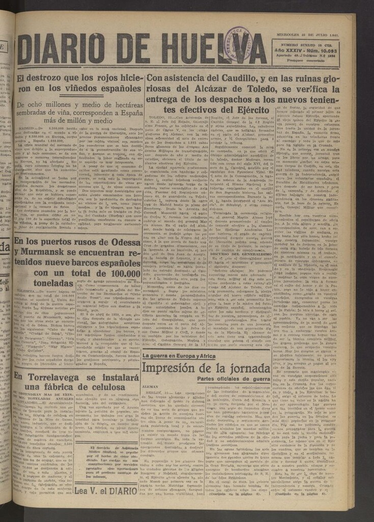 Miniatura de Diario de Huelva : periódico independiente del 23 de julio de 1941