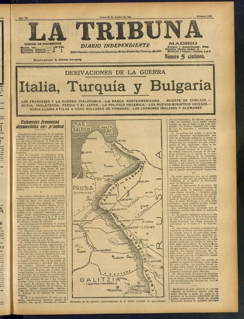 Miniatura de La Tribuna: diario independiente del 23 de agosto de 1915