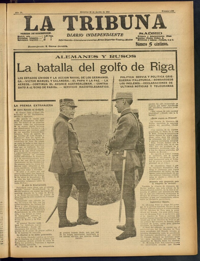 Miniatura de La Tribuna: diario independiente del 25 de agosto de 1915