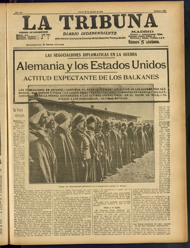 Miniatura de La Tribuna: diario independiente del 26 de agosto de 1915