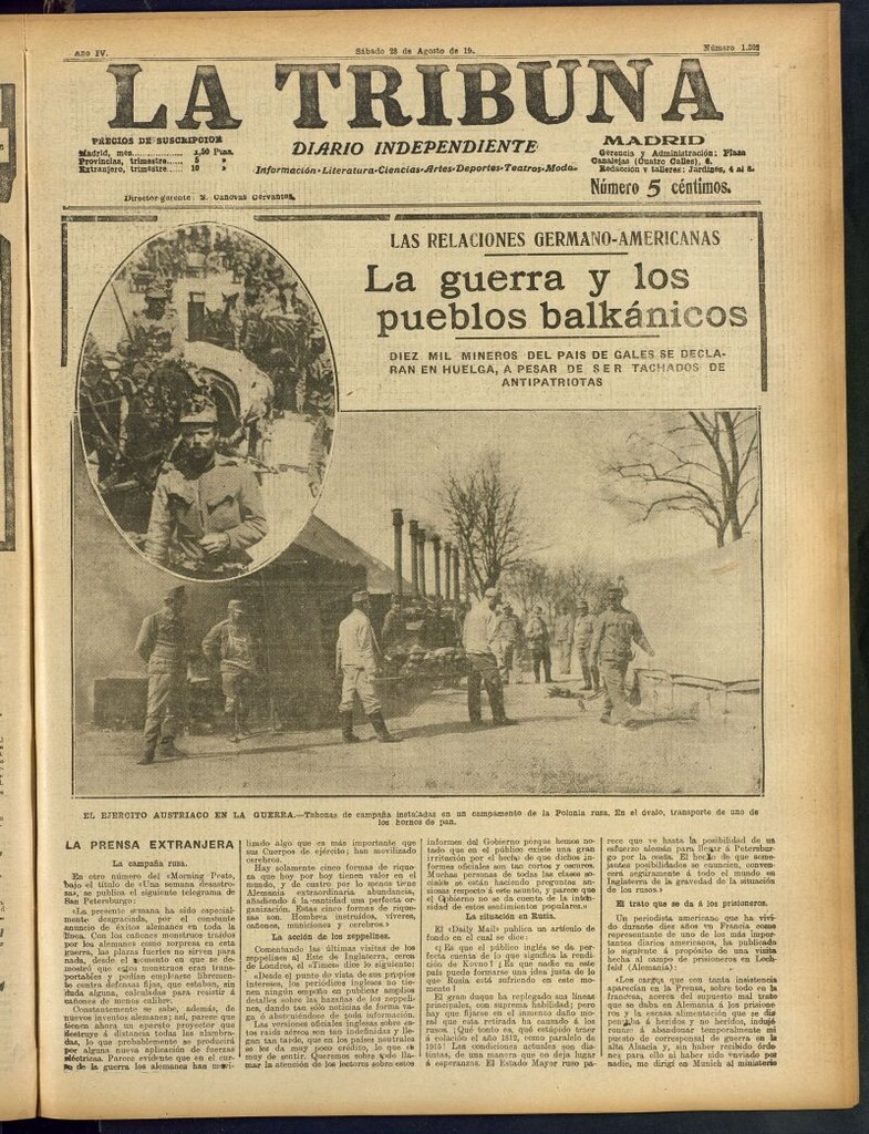 Miniatura de La Tribuna: diario independiente del 28 de agosto de 1915