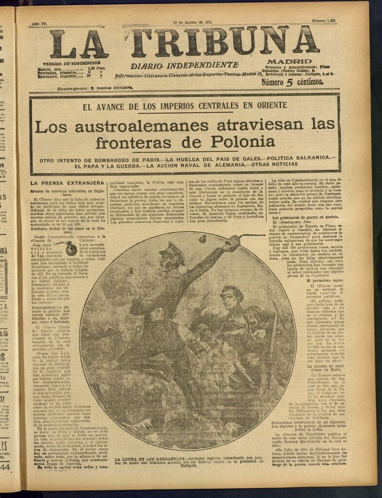 Miniatura de La Tribuna: diario independiente del 29 de agosto de 1915