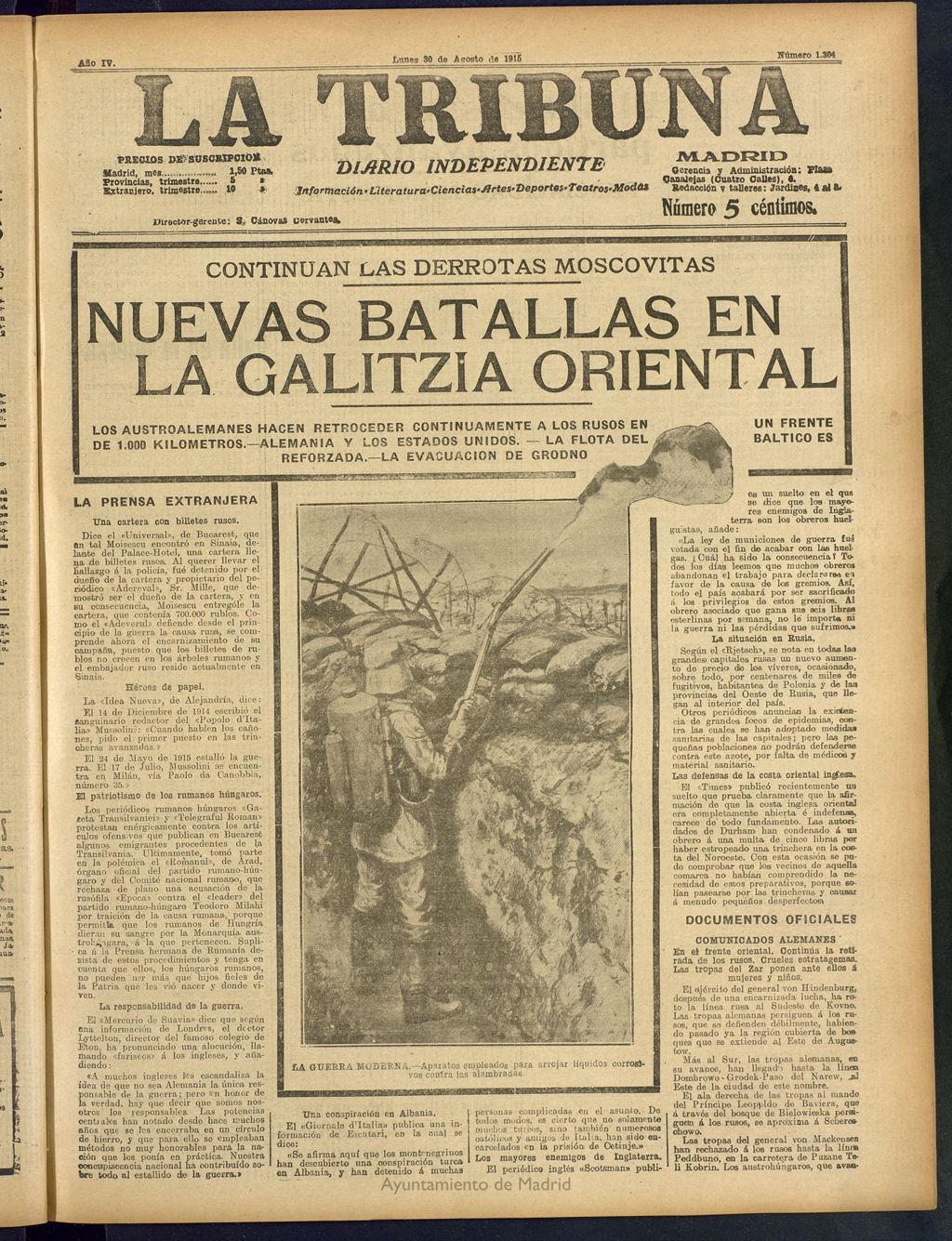 Miniatura de La Tribuna: diario independiente del 30 de agosto de 1915