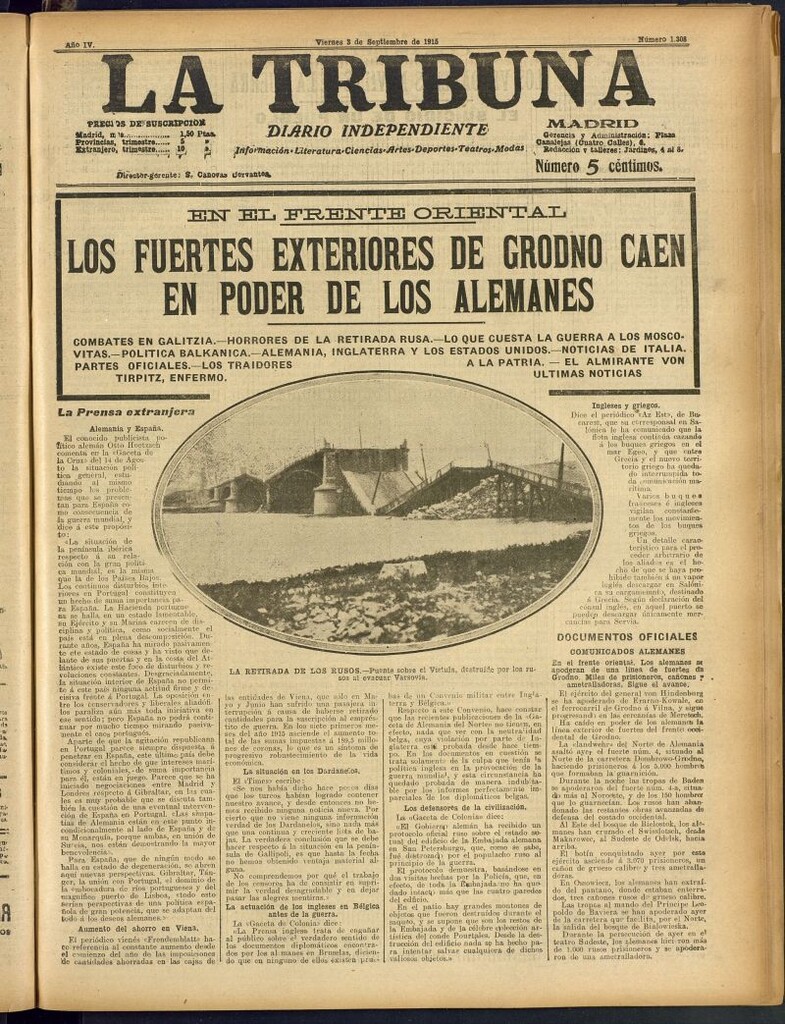 Miniatura de La Tribuna: diario independiente del 3 de septiembre de 1915