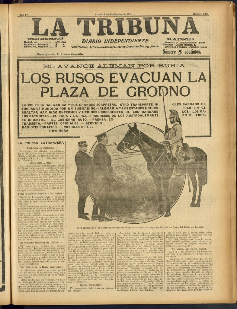 Miniatura de La Tribuna: diario independiente del 4 de septiembre de 1915