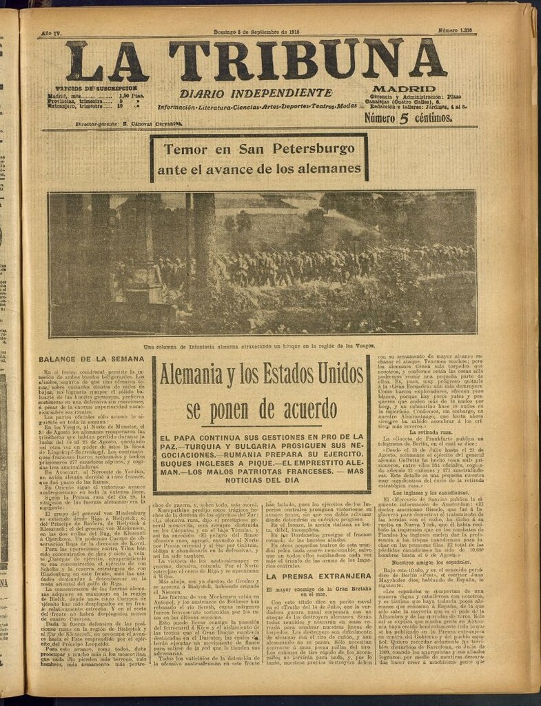Miniatura de La Tribuna: diario independiente del 5 de septiembre de 1915