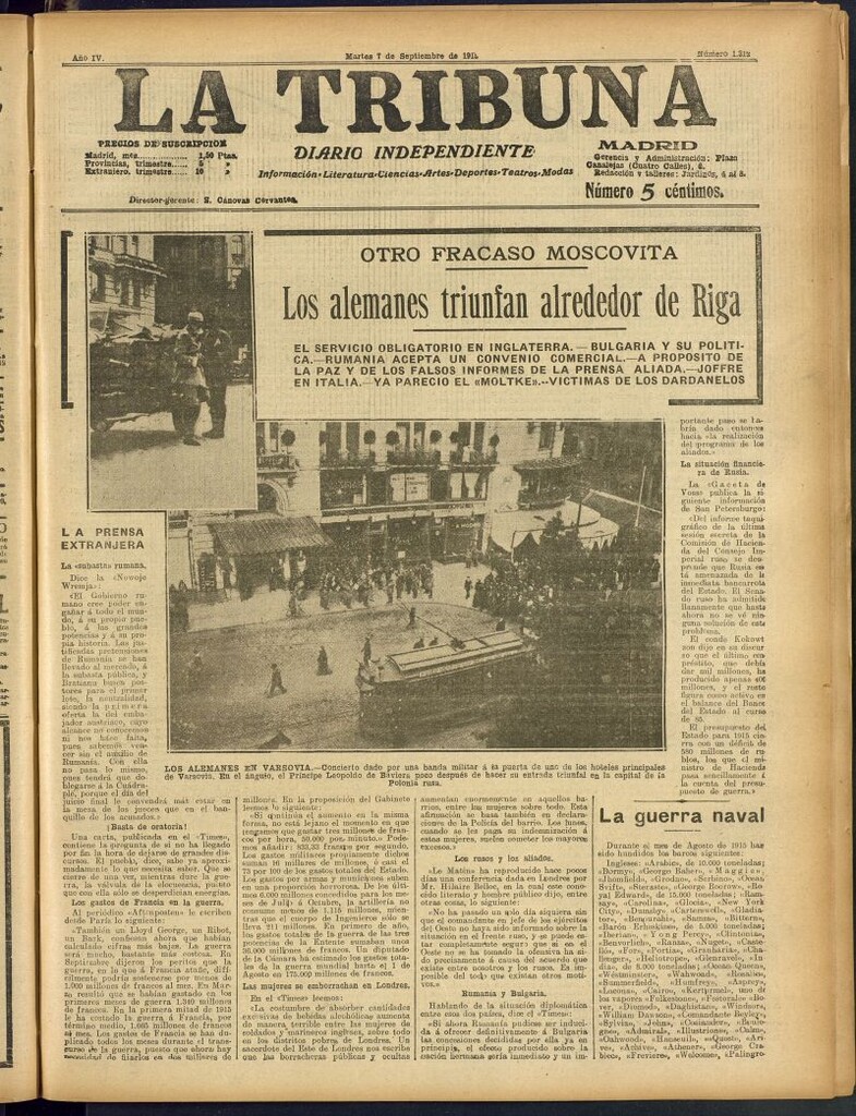 Miniatura de La Tribuna: diario independiente del 7 de septiembre de 1915
