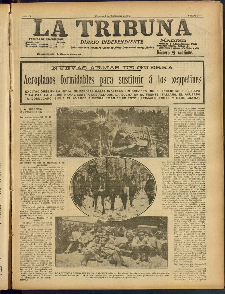 Miniatura de La Tribuna: diario independiente del 8 de septiembre de 1915