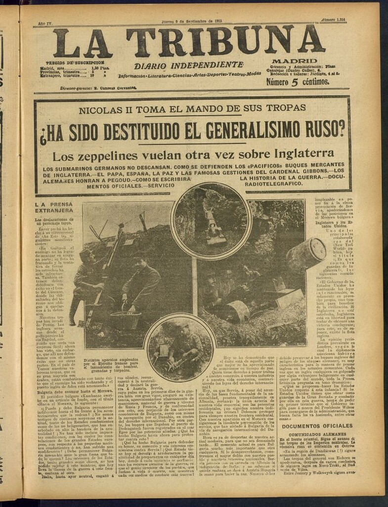 Miniatura de La Tribuna: diario independiente del 9 de septiembre de 1915