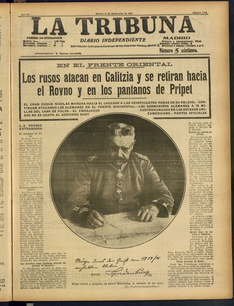 Miniatura de La Tribuna: diario independiente del 11 de septiembre de 1915