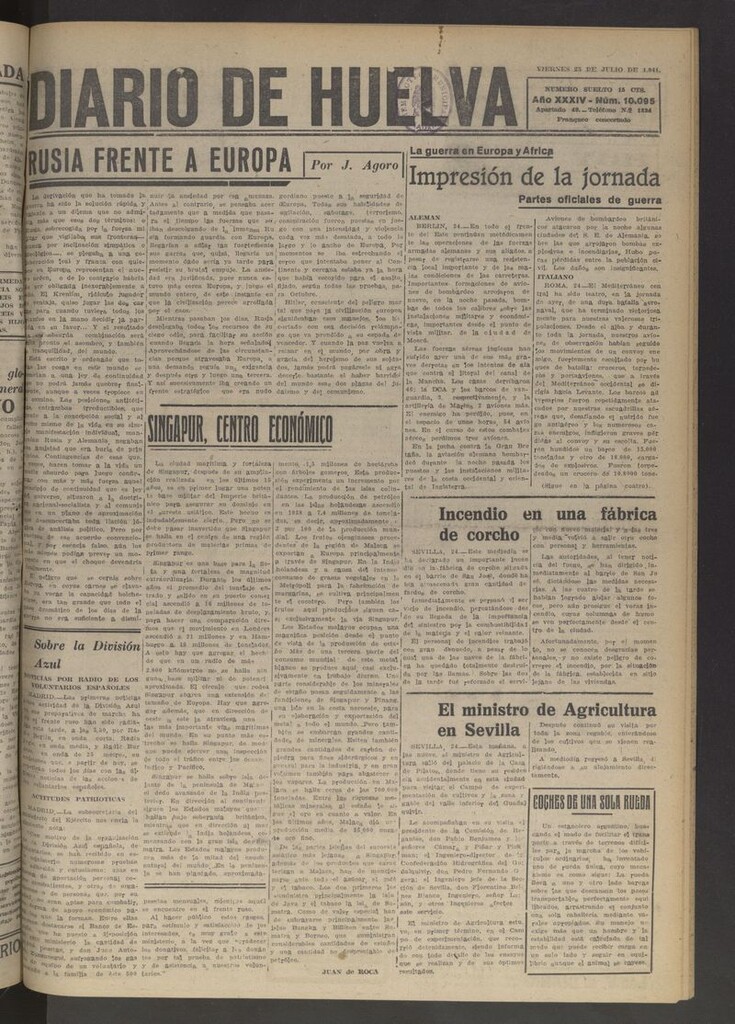 Miniatura de Diario de Huelva : periódico independiente del 25 de julio de 1941