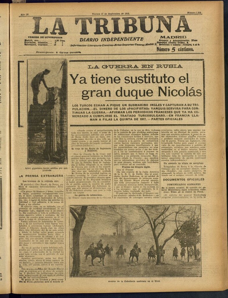 Miniatura de La Tribuna: diario independiente del 17 de septiembre de 1915