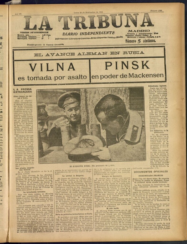 Miniatura de La Tribuna: diario independiente del 20 de septiembre de 1915