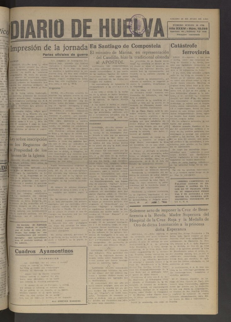 Miniatura de Diario de Huelva : periódico independiente del 26 de julio de 1941