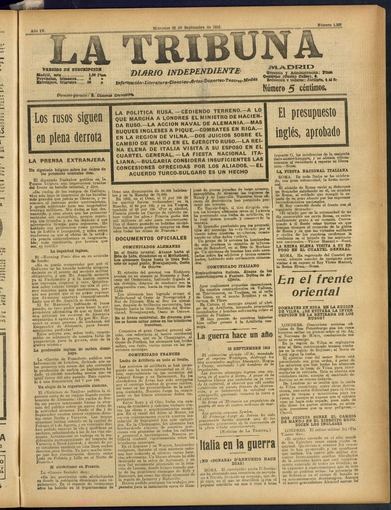 Miniatura de La Tribuna: diario independiente del 22 de septiembre de 1915