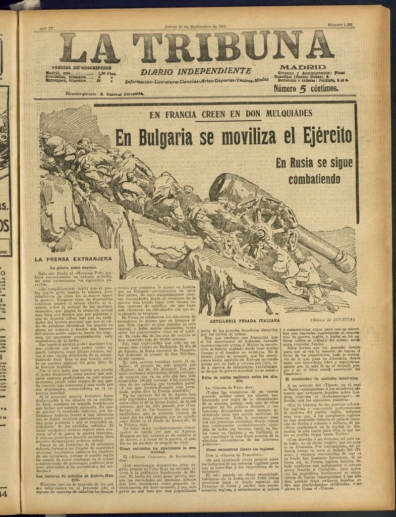 Miniatura de La Tribuna: diario independiente del 23 de septiembre de 1915