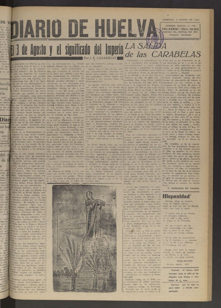 Miniatura de Diario de Huelva : periódico independiente del 3 de agosto de 1941