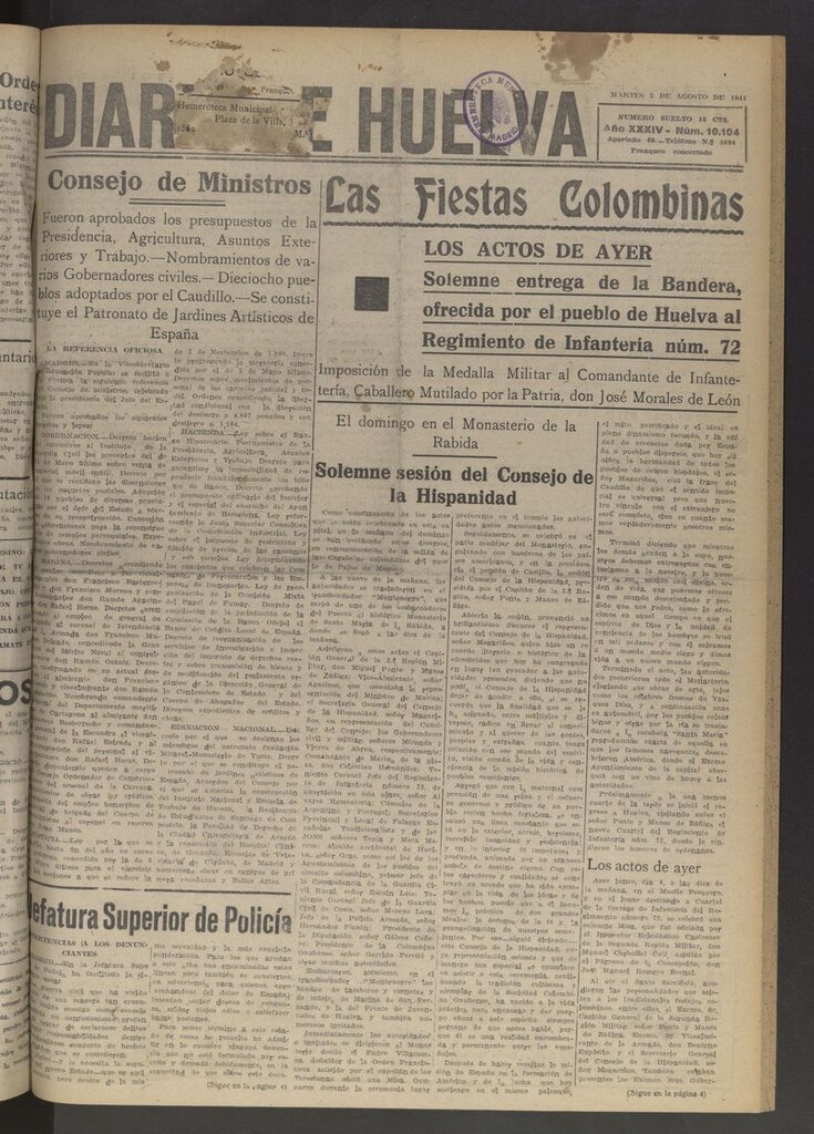 Miniatura de Diario de Huelva : periódico independiente del 5 de agosto de 1941