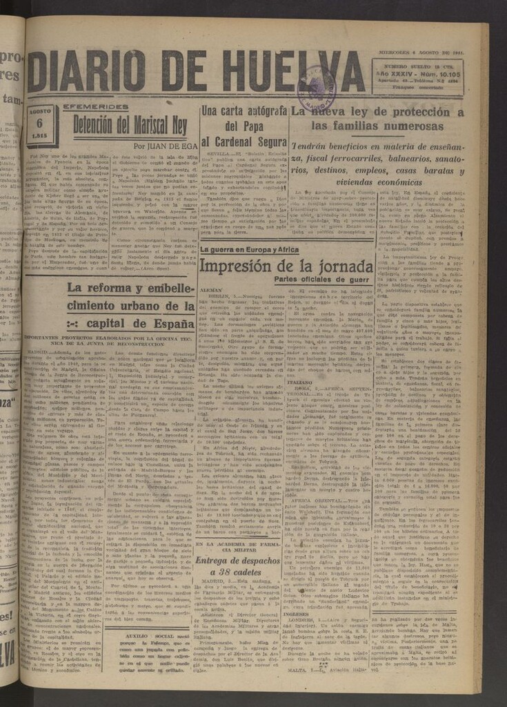 Miniatura de Diario de Huelva : periódico independiente del 6 de agosto de 1941