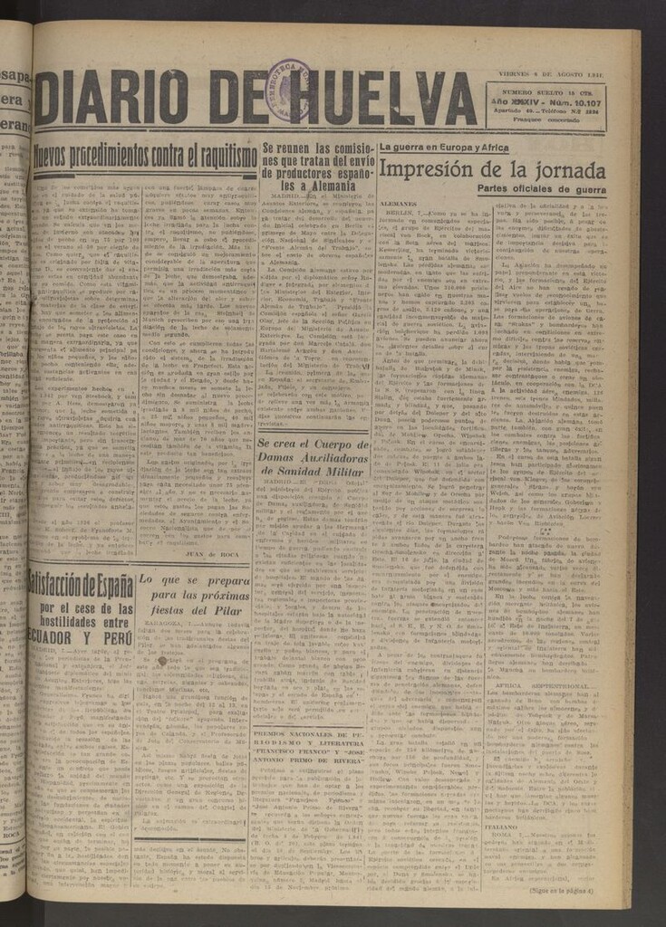 Miniatura de Diario de Huelva : periódico independiente del 8 de agosto de 1941