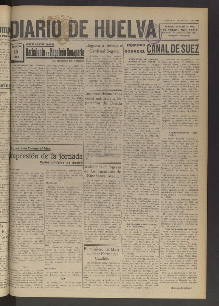 Miniatura de Diario de Huelva : periódico independiente del 15 de agosto de 1941