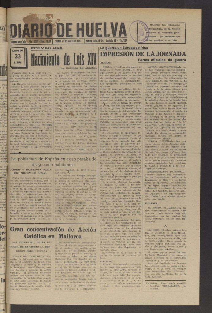 Miniatura de Diario de Huelva : periódico independiente del 23 de agosto de 1941