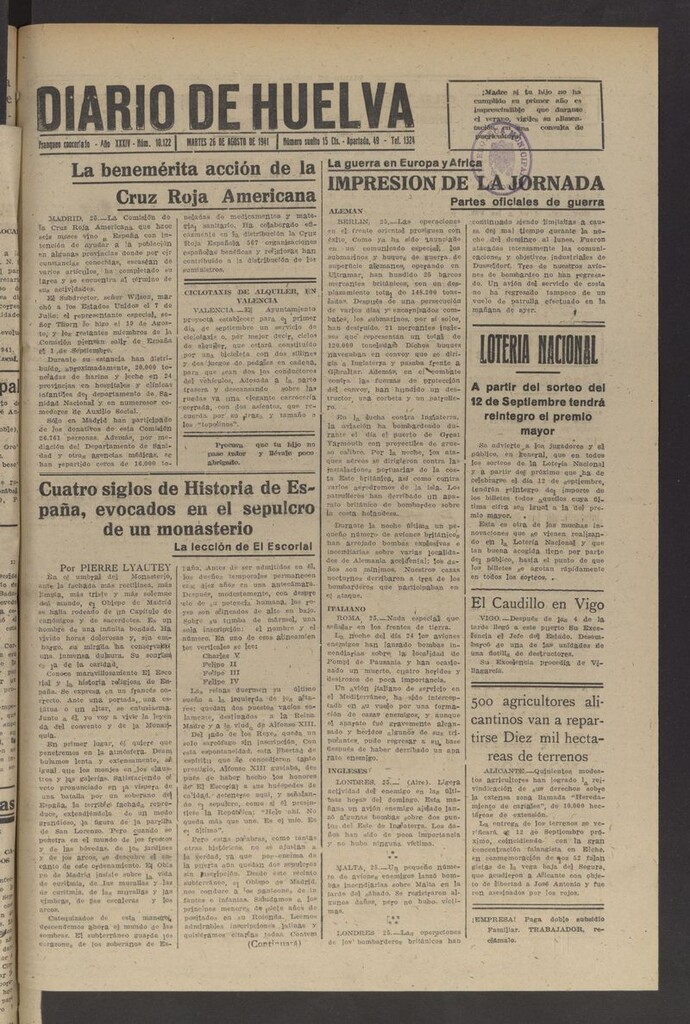 Miniatura de Diario de Huelva : periódico independiente del 26 de agosto de 1941
