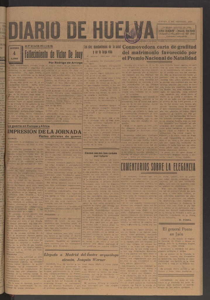 Miniatura de Diario de Huelva : periódico independiente del 4 de septiembre de 1941