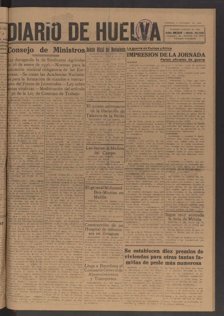 Miniatura de Diario de Huelva : periódico independiente del 5 de septiembre de 1941
