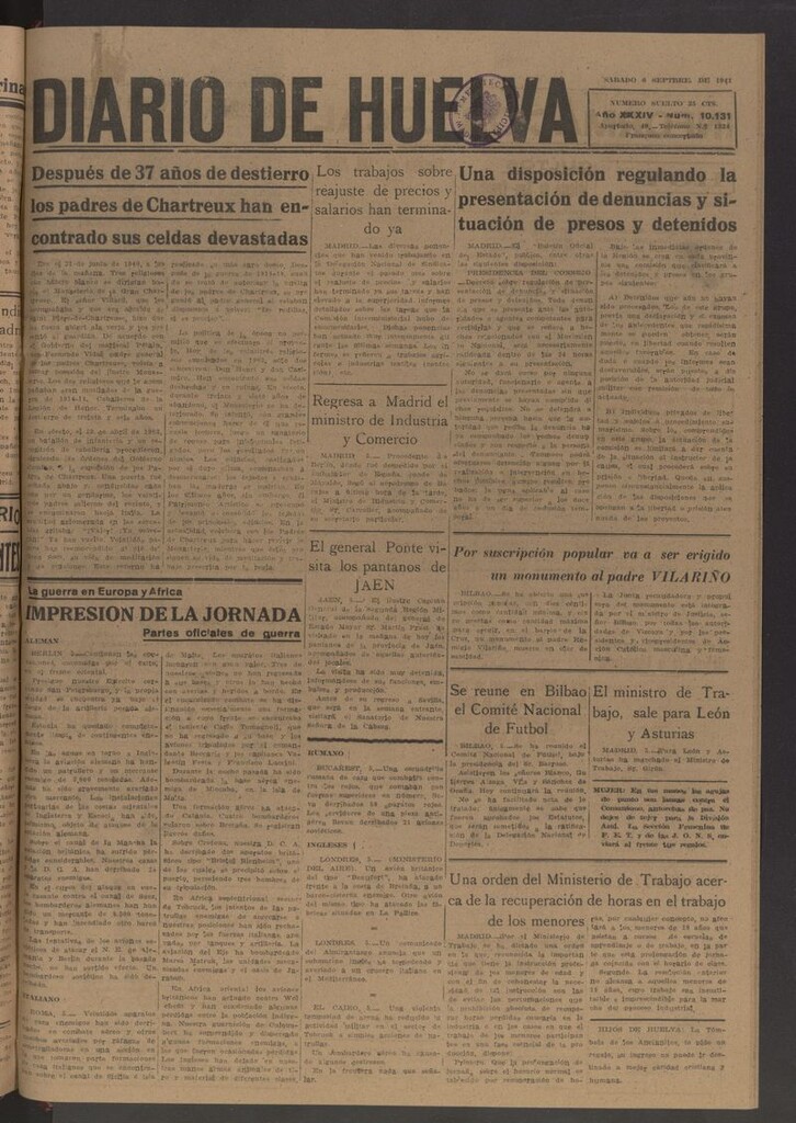 Miniatura de Diario de Huelva : periódico independiente del 6 de septiembre de 1941
