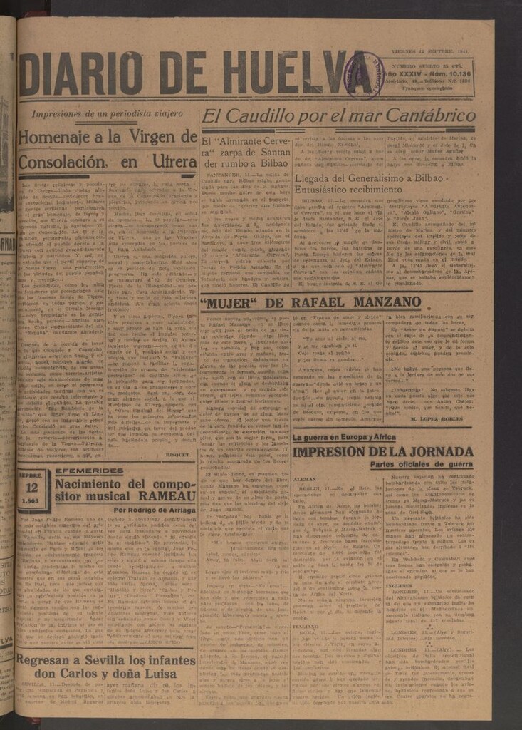 Miniatura de Diario de Huelva : periódico independiente del 12 de septiembre de 1941