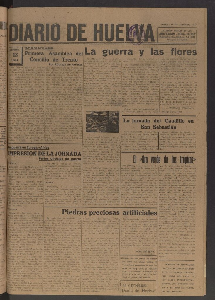 Miniatura de Diario de Huelva : periódico independiente del 13 de septiembre de 1941