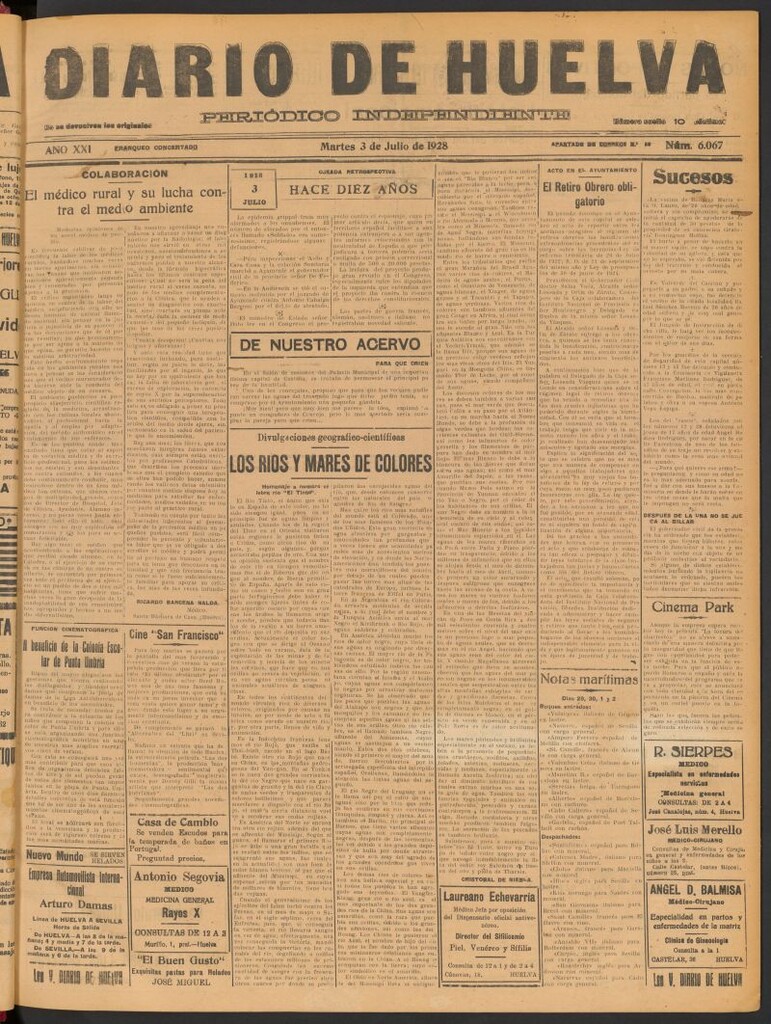 Miniatura de Diario de Huelva : periódico independiente del 3 de julio de 1928