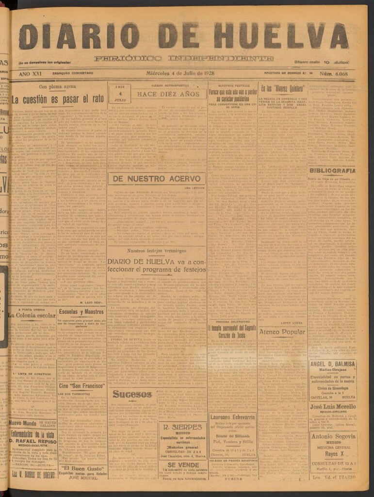 Miniatura de Diario de Huelva : periódico independiente del 4 de julio de 1928