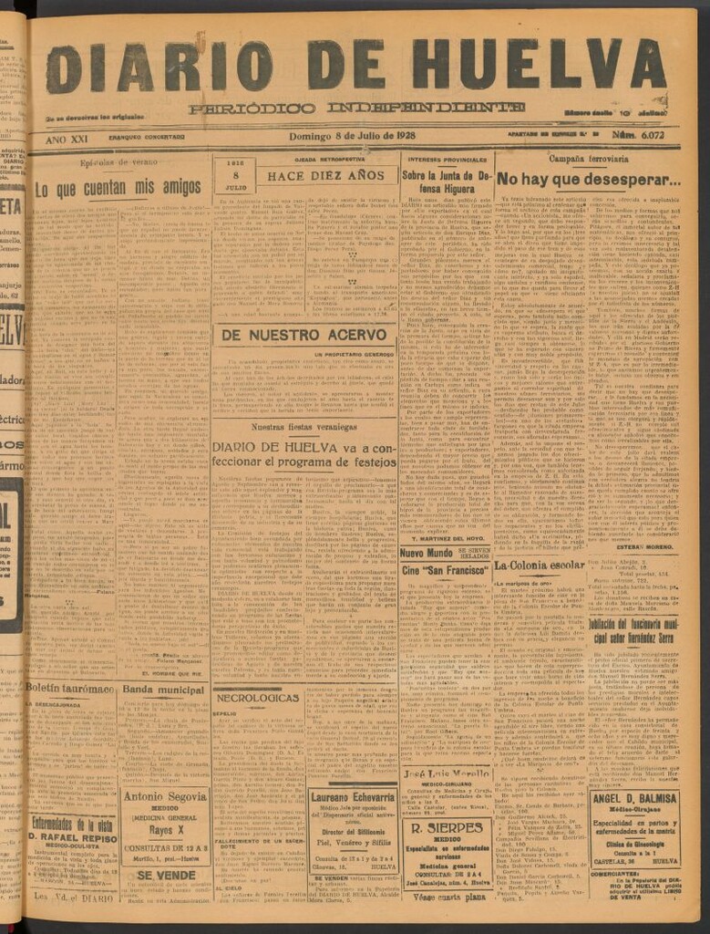 Miniatura de Diario de Huelva : periódico independiente del 8 de julio de 1928