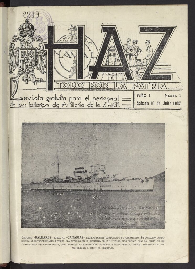 Miniatura de Haz : revista gratuita para el personal de los Talleres de Artillería de la Escuela de Construcción Naval