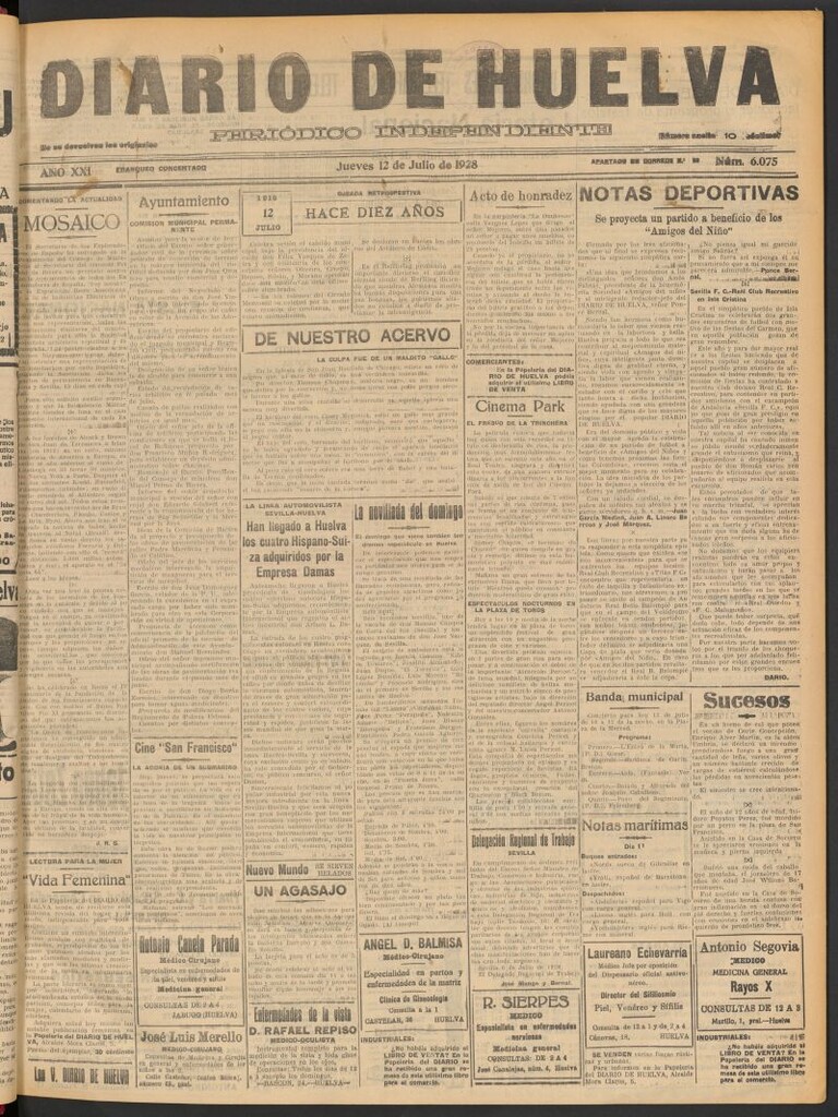 Miniatura de Diario de Huelva : periódico independiente del 12 de julio de 1928