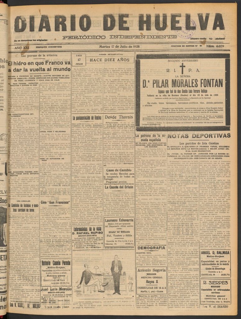 Miniatura de Diario de Huelva : periódico independiente del 17 de julio de 1928