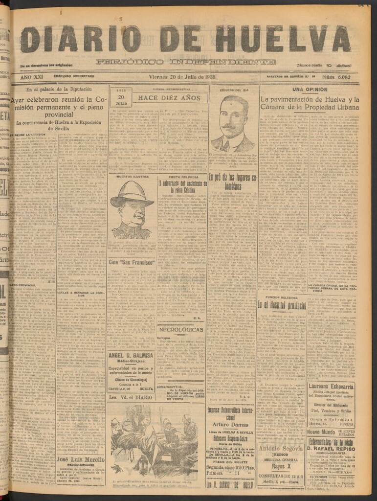 Miniatura de Diario de Huelva : periódico independiente del 20 de julio de 1928