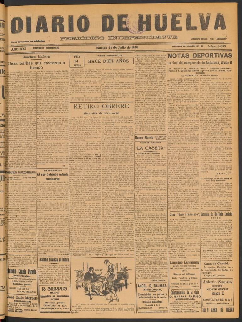 Miniatura de Diario de Huelva : periódico independiente del 24 de julio de 1928