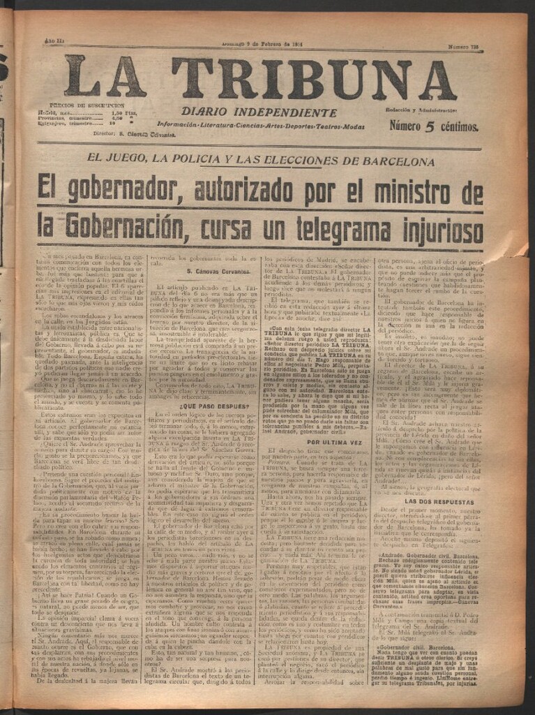 Miniatura de La Tribuna del 8 de febrero de 1914